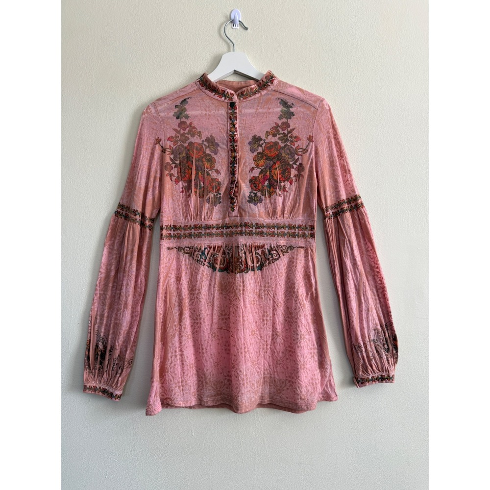 Vintage Butterfly Dropout Womens Fairy Pink Floral Tunic Top Boho Size M Y2K